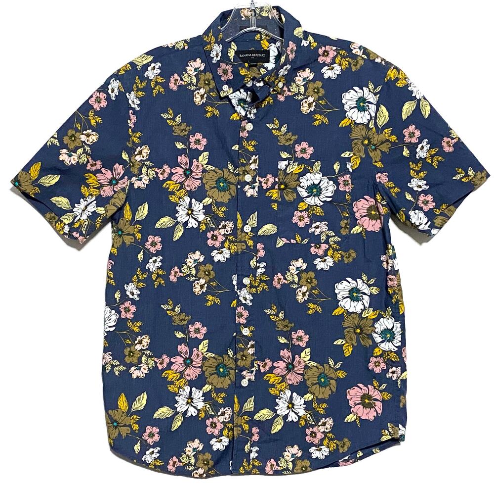 Banana Republic Floral AOP Button Shirt Mens S Slim Fit Botanical Preppy Retro